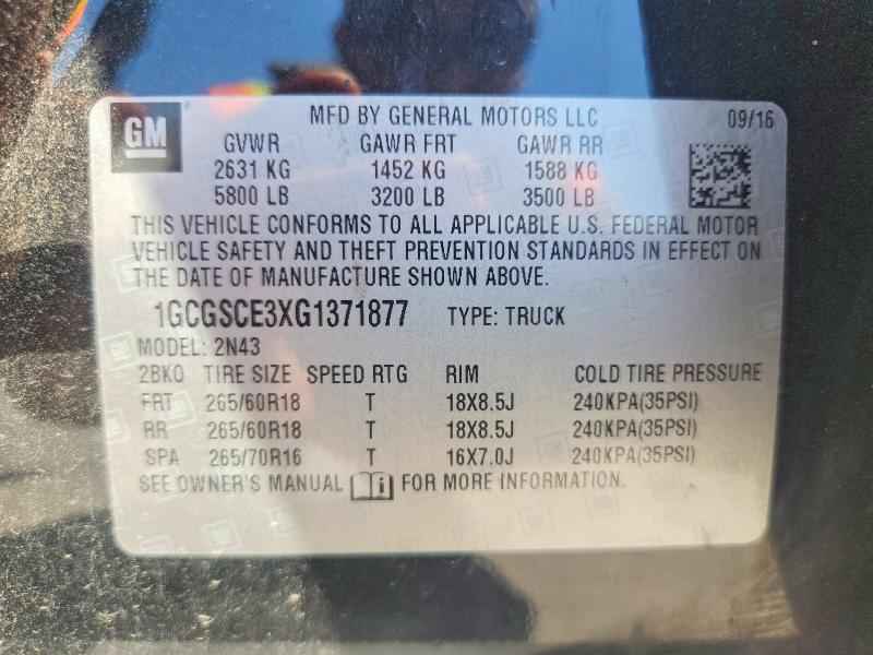 64702876 :رقم المزاد ، 1GCGSCE3XG1371877 vin ، 2016 Chevrolet Colorado مزاد بيع
