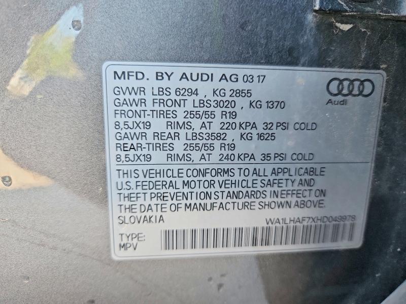 Aukcja sprzedaży 2017 Audi Q7, vin: WA1LHAF7XHD049978, numer aukcji: 65543466