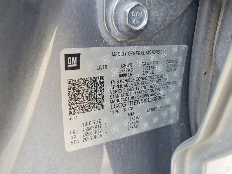 Продажа на аукционе авто 2019 Chevrolet Colorado, vin: 1GCGTDEN5K1168067, номер лота: 64240606