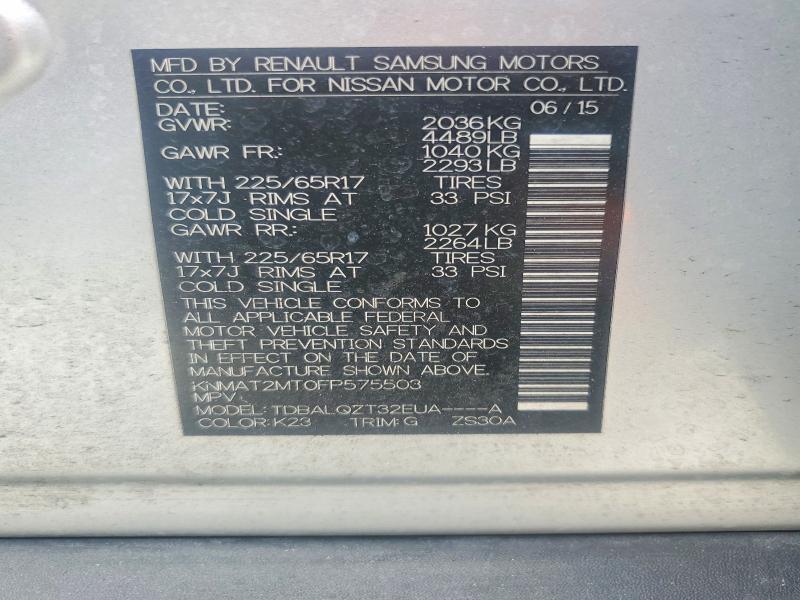 63656426 :رقم المزاد ، KNMAT2MT0FP575503 vin ، 2015 Nissan Rogue مزاد بيع