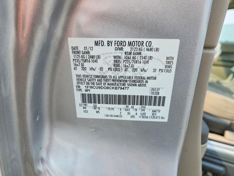 2012 Ford Escape მანქანა იყიდება აუქციონზე, vin: 1FMCU9DG9CKB79477, აუქციონის ნომერი: 63555916