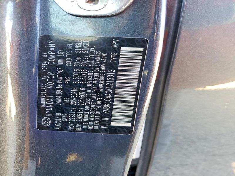 Auction sale of the 2019 Hyundai Kona, vin: KM8K1CAA0KU213312, lot number: 64476926