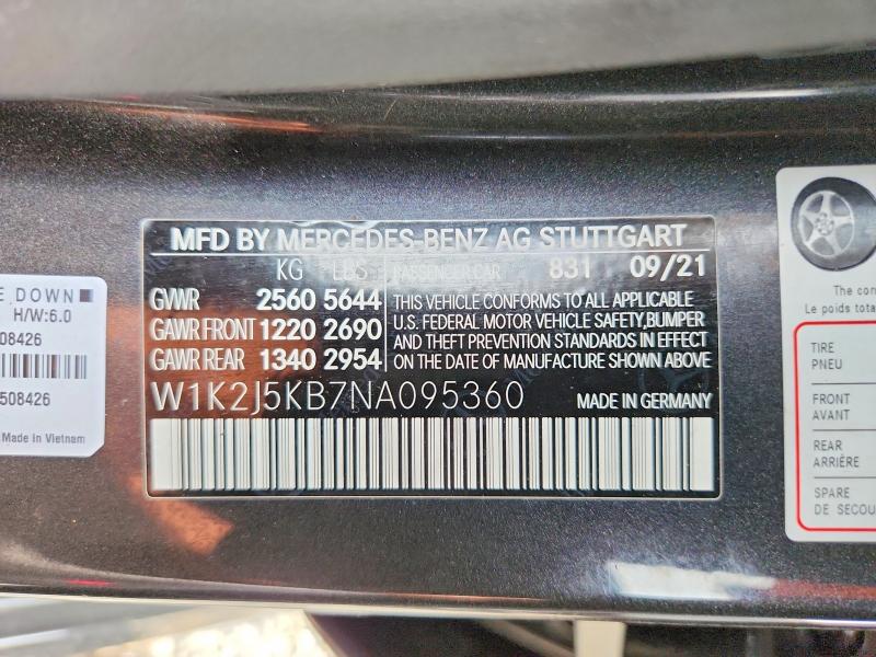 Auction sale of the 2022 Mercedes-benz Cls, vin: W1K2J5KB7NA095360, lot number: 65343376