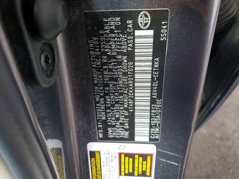 2010 Toyota Camry მანქანა იყიდება აუქციონზე, vin: 4T4BF3EK4AR017026, აუქციონის ნომერი: 66418996