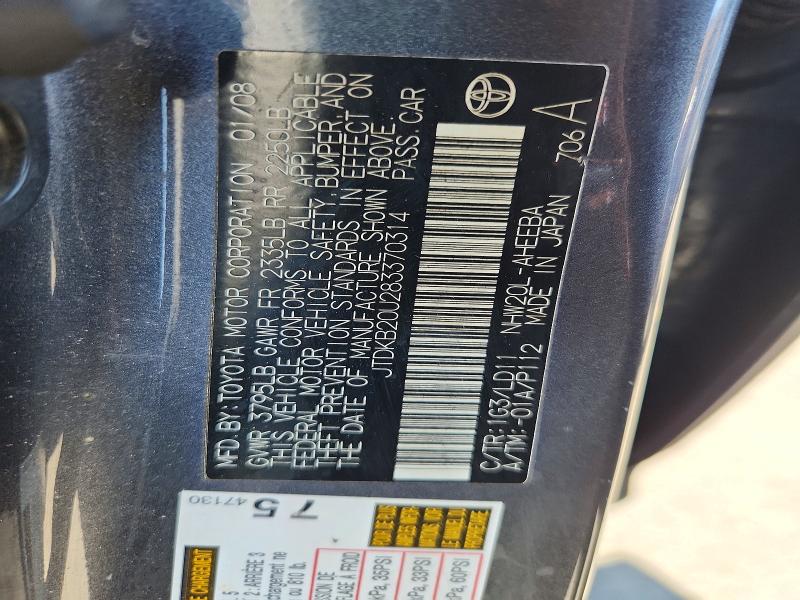 63425886 :رقم المزاد ، JTDKB20U283370314 vin ، 2008 Toyota Prius مزاد بيع