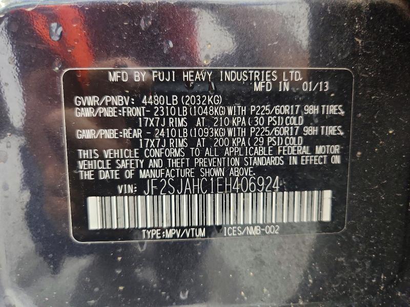 2014 Subaru Forester მანქანა იყიდება აუქციონზე, vin: JF2SJAHC1EH406924, აუქციონის ნომერი: 63913886