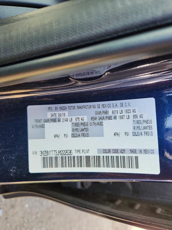 Продажа на аукционе авто 2018 Mazda 3, vin: 3MZBN1T73JM222536, номер лота: 65725186