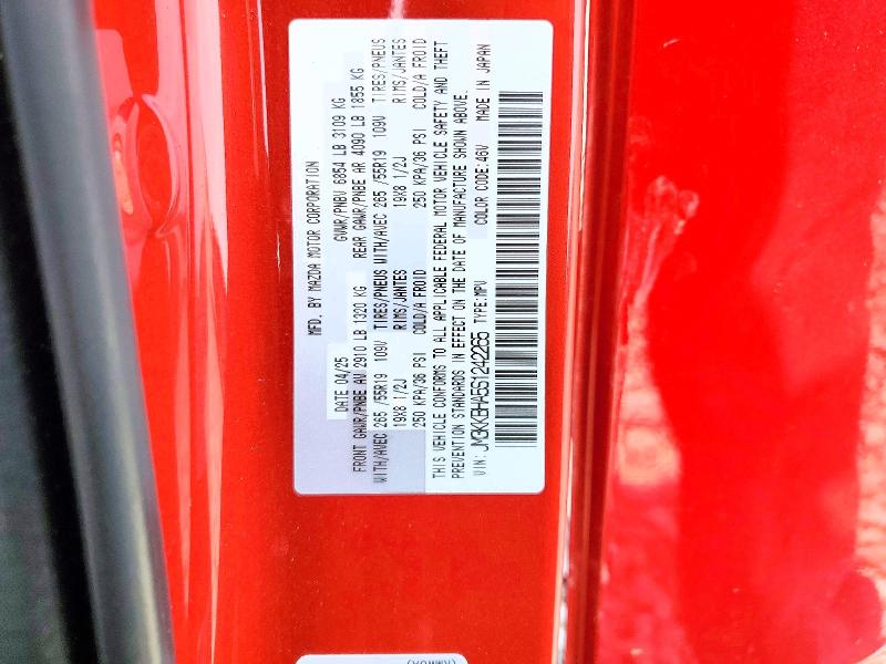 2025 Mazda Cx-90 მანქანა იყიდება აუქციონზე, vin: JM3KKBHA5S1242265, აუქციონის ნომერი: 63849146