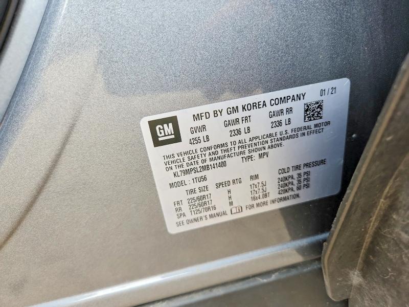 2021 Chevrolet Trailblazer მანქანა იყიდება აუქციონზე, vin: KL79MPSL2MB141400, აუქციონის ნომერი: 64039296