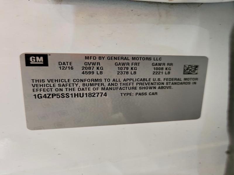 2017 Buick Lacrosse მანქანა იყიდება აუქციონზე, vin: 1G4ZP5SS1HU182774, აუქციონის ნომერი: 63259156