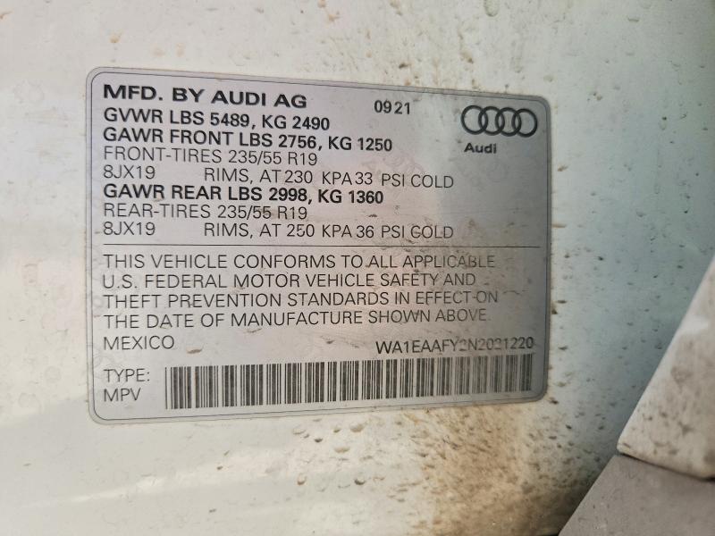 Aukcja sprzedaży 2022 Audi Q5, vin: WA1EAAFY2N2021220, numer aukcji: 65625106