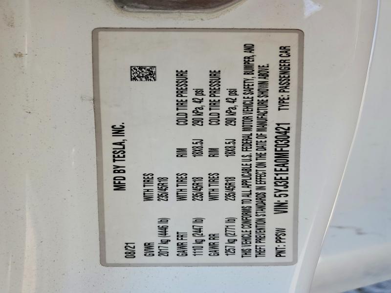 Aukcja sprzedaży 2021 Tesla Model 3, vin: 5YJ3E1EA0MF030421, numer aukcji: 64133826