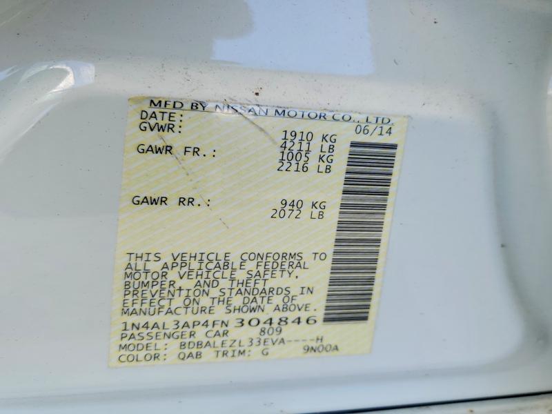 Продаж на аукціоні авто 2015 Nissan Altima, vin: 1N4AL3AP4FN304846, номер лоту: 65549856