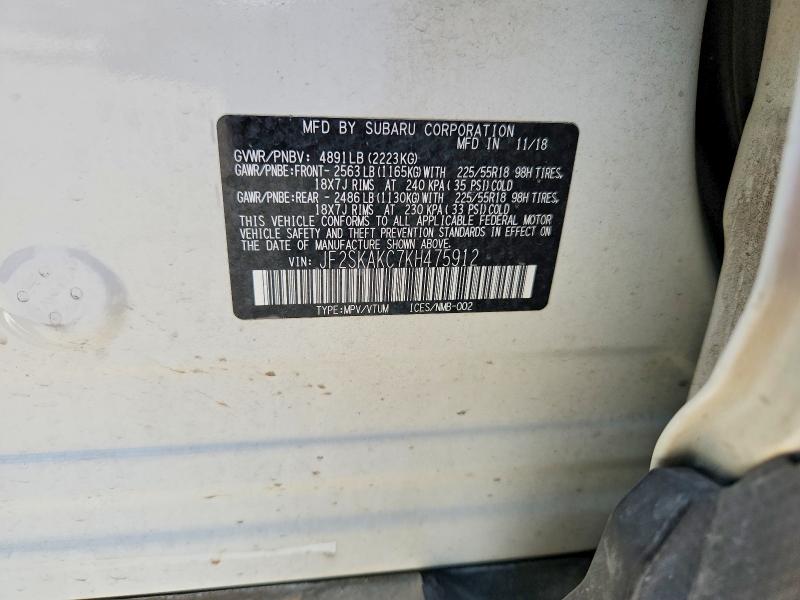 66752486 :رقم المزاد ، JF2SKAKC7KH475912 vin ، 2019 Subaru Forester مزاد بيع