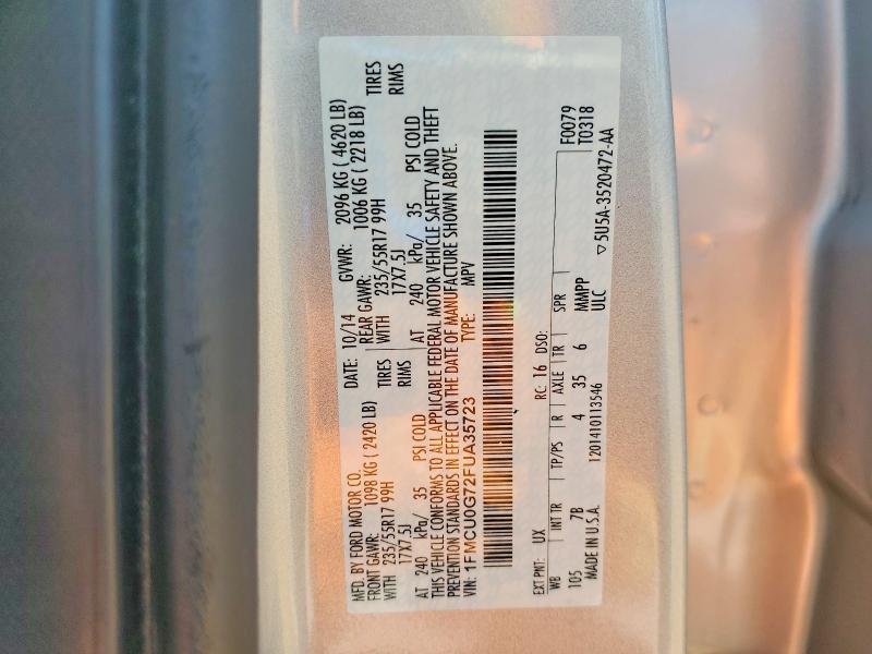2015 Ford Escape მანქანა იყიდება აუქციონზე, vin: 1FMCU0G72FUA35723, აუქციონის ნომერი: 63150356