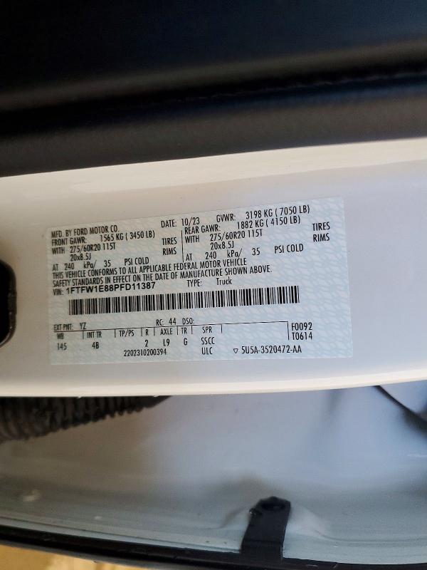 Aukcja sprzedaży 2023 Ford F150, vin: 1FTFW1E88PFD11387, numer aukcji: 66200286