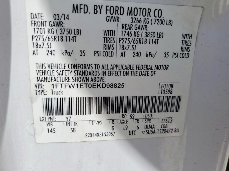 Продаж на аукціоні авто 2014 Ford F150, vin: 1FTFW1ET0EKD98825, номер лоту: 64440156