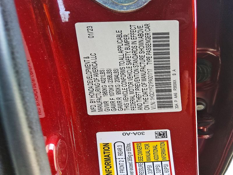 2023 Honda Accord მანქანა იყიდება აუქციონზე, vin: 1HGCY1F21PA001717, აუქციონის ნომერი: 65187556