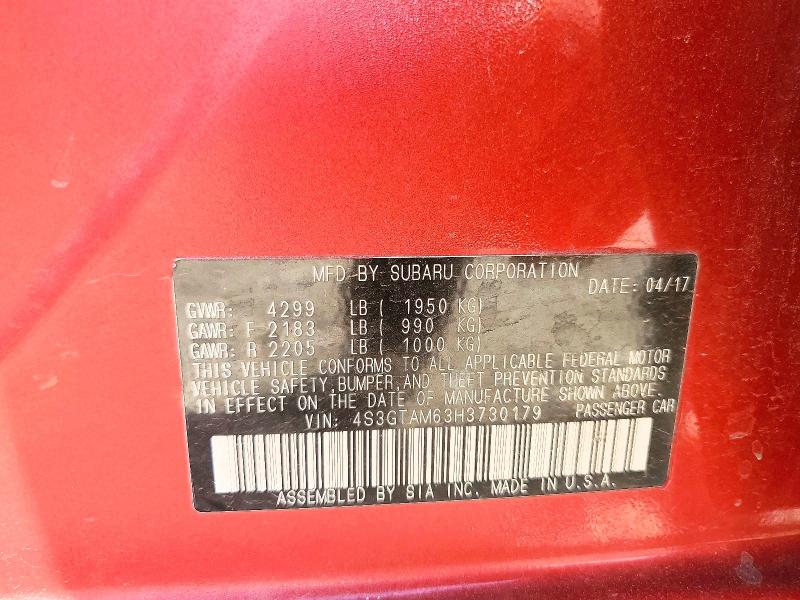 66600366 :رقم المزاد ، 4S3GTAM63H3730179 vin ، 2017 Subaru Impreza مزاد بيع