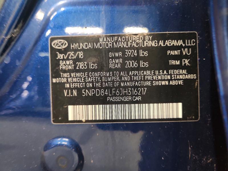 Aukcja sprzedaży 2018 Hyundai Elantra, vin: 5NPD84LF6JH316217, numer aukcji: 62939636