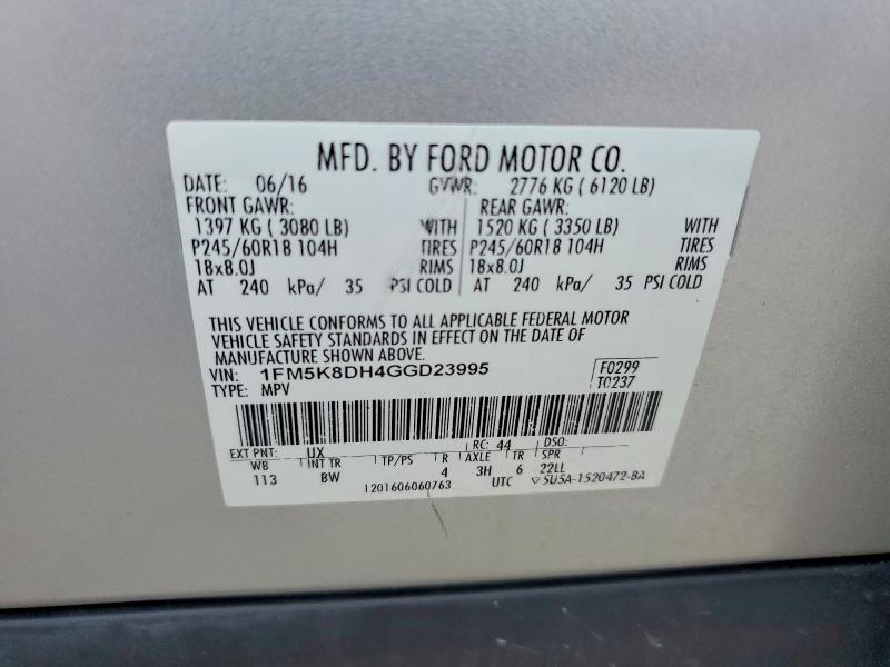 66444746 :رقم المزاد ، 1FM5K8DH4GGD23995 vin ، 2016 Ford Explorer مزاد بيع