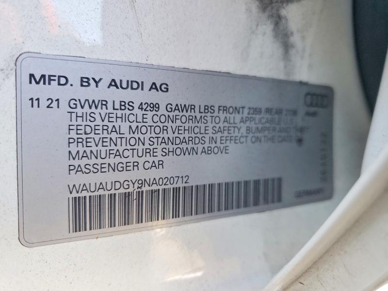 Aukcja sprzedaży 2022 Audi A3, vin: WAUAUDGY9NA020712, numer aukcji: 63617016