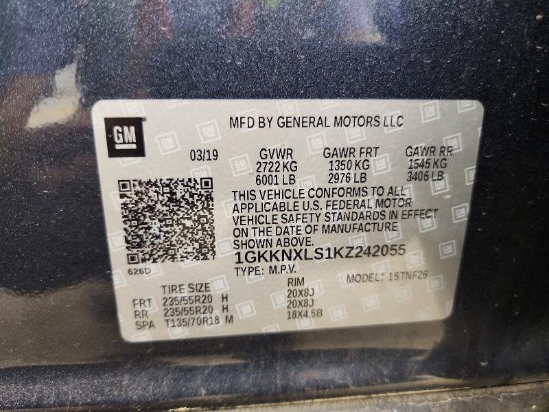 66094546 :رقم المزاد ، 1GKKNXLS1KZ242055 vin ، 2019 Gmc Acadia مزاد بيع