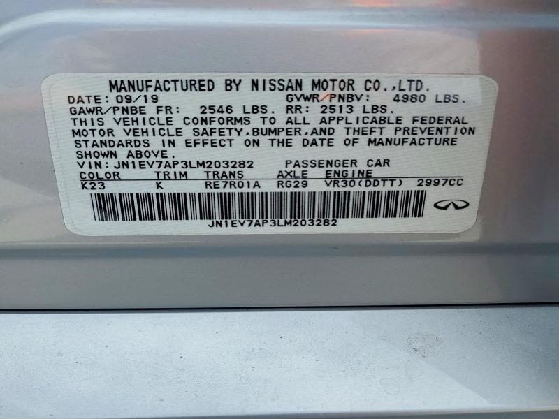 Auction sale of the 2020 Infiniti Q50, vin: JN1EV7AP3LM203282, lot number: 63384196
