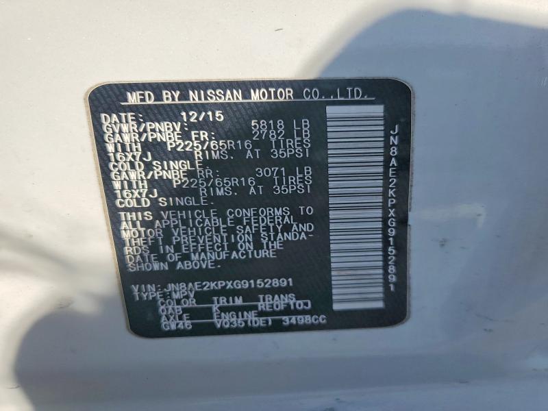 Aukcja sprzedaży 2016 Nissan Quest, vin: JN8AE2KPXG9152891, numer aukcji: 63308086