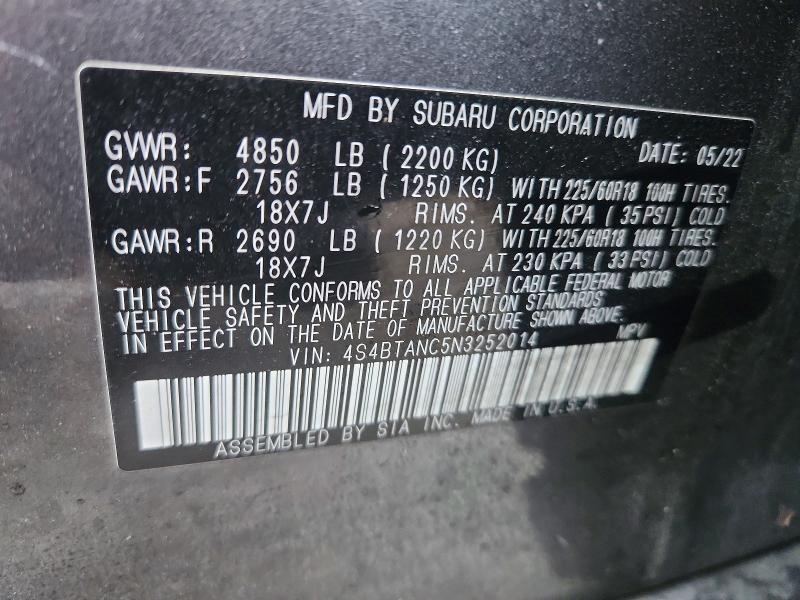 Aukcja sprzedaży 2022 Subaru Outback, vin: 4S4BTANC5N3252014, numer aukcji: 63511686