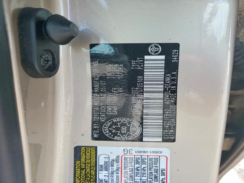 Aukcja sprzedaży 2007 Toyota Camry, vin: 4T1BE46K37U705108, numer aukcji: 66021516