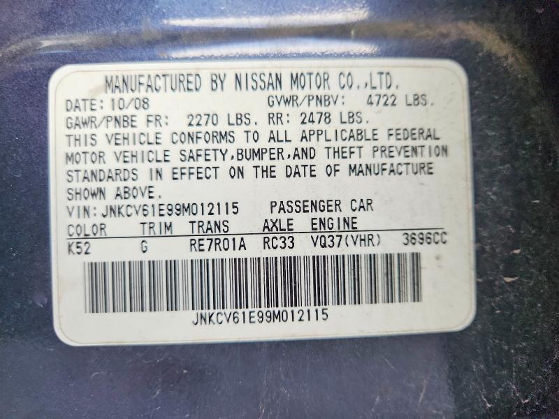 66197056 :رقم المزاد ، JNKCV61E99M012115 vin ، 2009 Infiniti G37 Sedan مزاد بيع