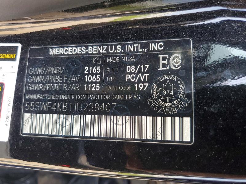 Продажа на аукционе авто 2018 Mercedes-benz C, vin: 55SWF4KB1JU238407, номер лота: 64712556