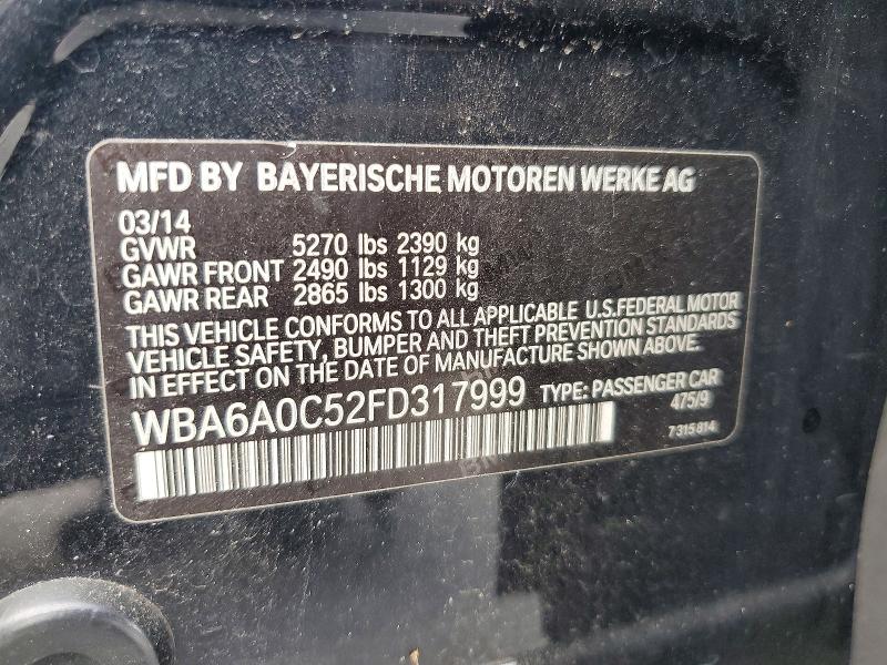 64044896 :رقم المزاد ، WBA6A0C52FD317999 vin ، 2015 Bmw 640 مزاد بيع