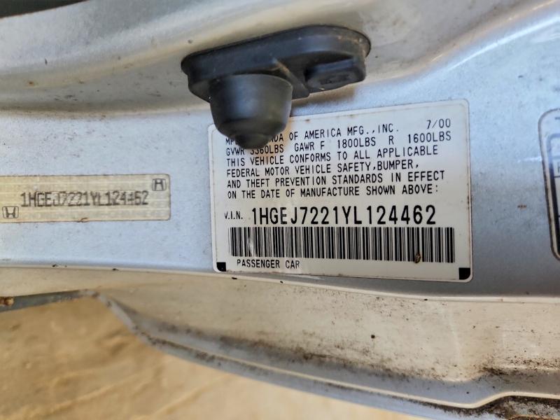 Aukcja sprzedaży 2000 Honda Civic, vin: 1HGEJ7221YL124462, numer aukcji: 65732876