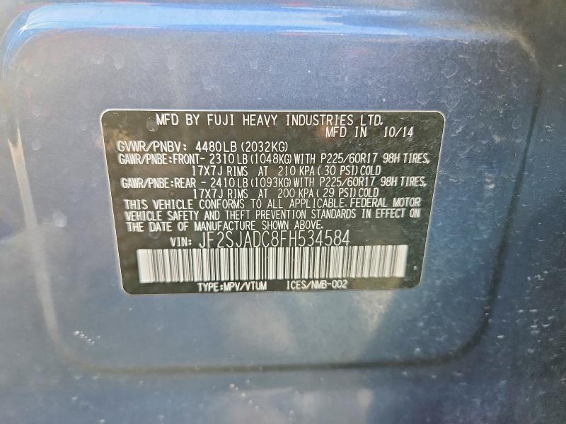 Aukcja sprzedaży 2015 Subaru Forester, vin: JF2SJADC8FH534584, numer aukcji: 66792946