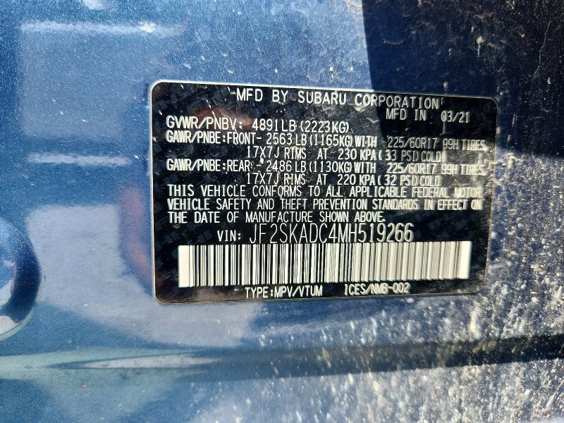 Aukcja sprzedaży 2021 Subaru Forester, vin: JF2SKADC4MH519266, numer aukcji: 64907406