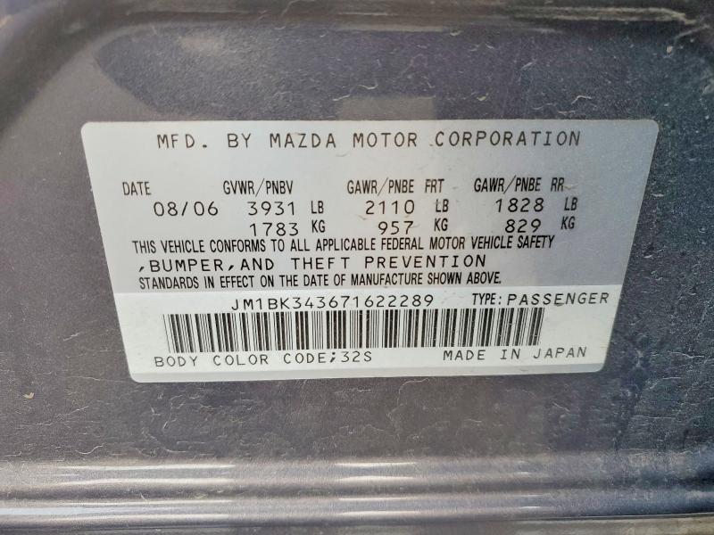 Продаж на аукціоні авто 2007 Mazda 3, vin: JM1BK343671622289, номер лоту: 66098246