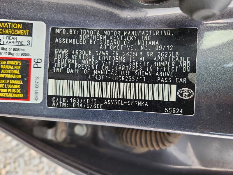 Продаж на аукціоні авто 2012 Toyota Camry, vin: 4T4BF1FK6CR255210, номер лоту: 63693496