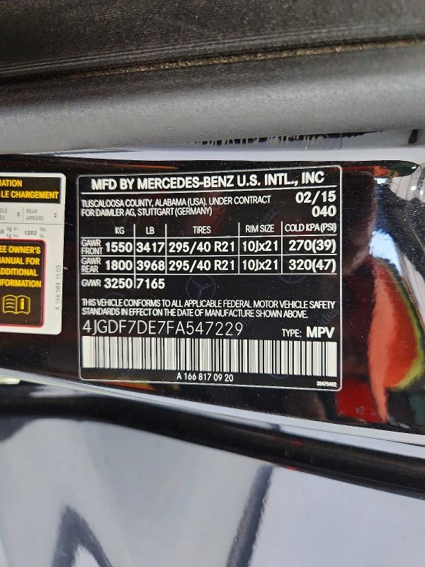2015 Mercedes-benz Gl მანქანა იყიდება აუქციონზე, vin: 4JGDF7DE7FA547229, აუქციონის ნომერი: 64300616