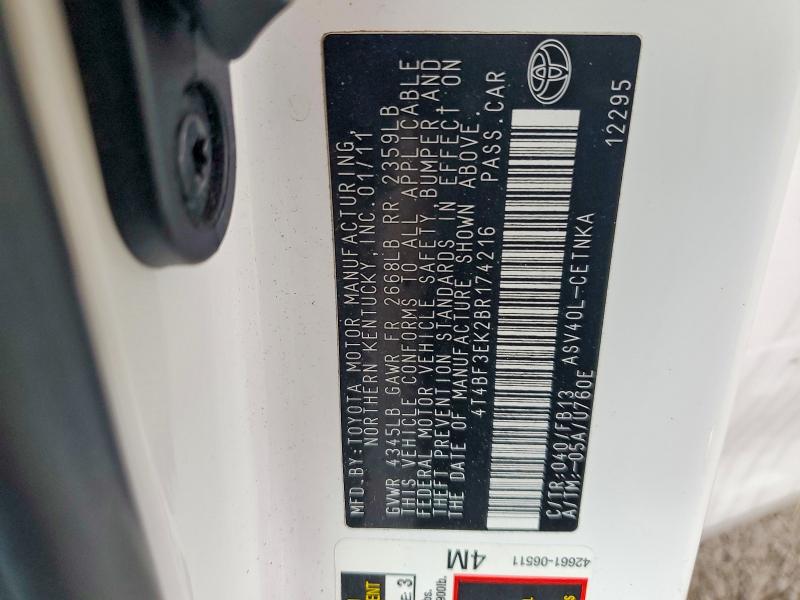 2011 Toyota Camry მანქანა იყიდება აუქციონზე, vin: 4T4BF3EK2BR174216, აუქციონის ნომერი: 65550646