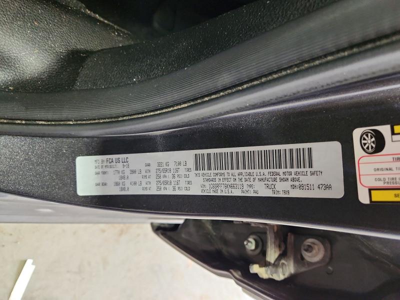 63152186 :رقم المزاد ، 1C6SRFFT6KN663119 vin ، 2019 Ram 1500 مزاد بيع