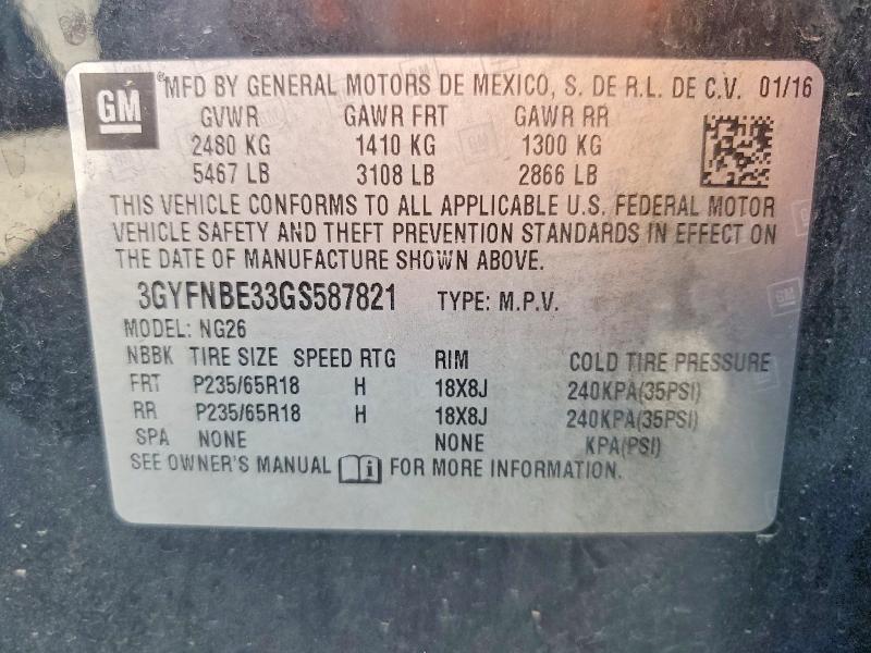 2016 Cadillac Srx მანქანა იყიდება აუქციონზე, vin: 3GYFNBE33GS587821, აუქციონის ნომერი: 64595576