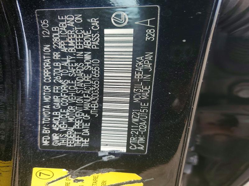 Продажа на аукционе авто 2006 Lexus Es, vin: JTHBA30G365165510, номер лота: 67321636