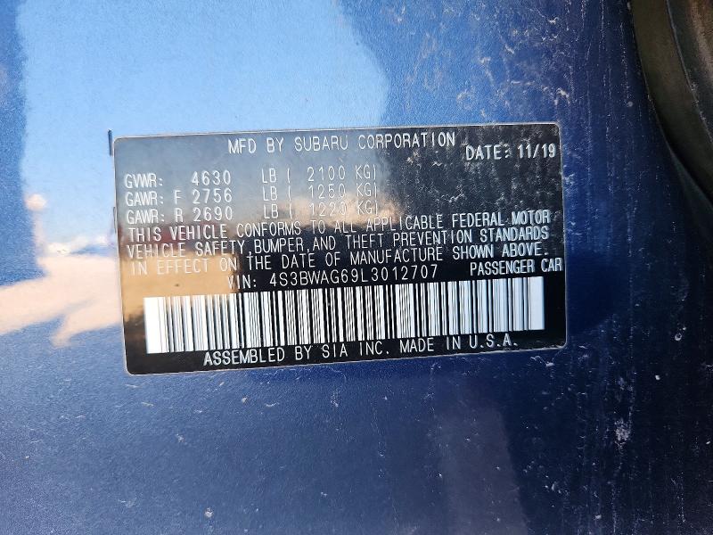 2020 Subaru Legacy მანქანა იყიდება აუქციონზე, vin: 4S3BWAG69L3012707, აუქციონის ნომერი: 66637666