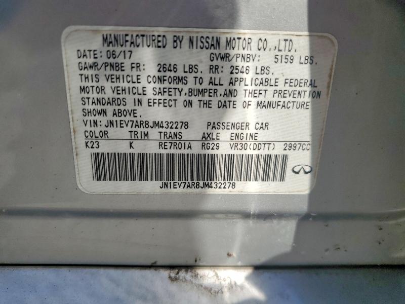65339626 :رقم المزاد ، JN1EV7AR8JM432278 vin ، 2018 Infiniti Q50 مزاد بيع