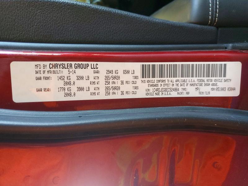 66932856 :رقم المزاد ، 1C4RDJEG6EC524864 vin ، 2014 Dodge Durango مزاد بيع