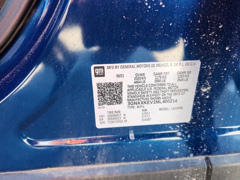 Продаж на аукціоні авто 2021 Chevrolet Equinox, vin: 3GNAXKEV1ML400214, номер лоту: 66424826