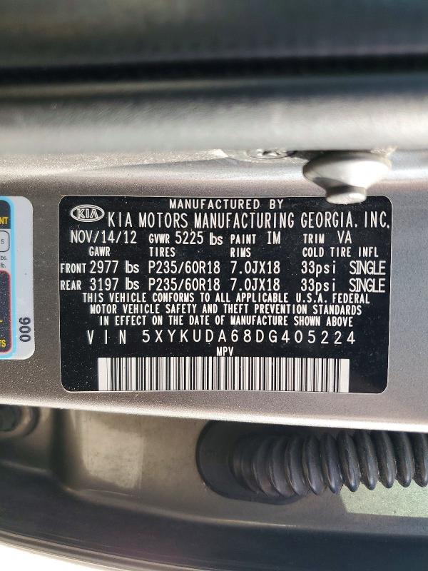 Aukcja sprzedaży 2013 Kia Sorento, vin: 5XYKUDA68DG405224, numer aukcji: 65243796