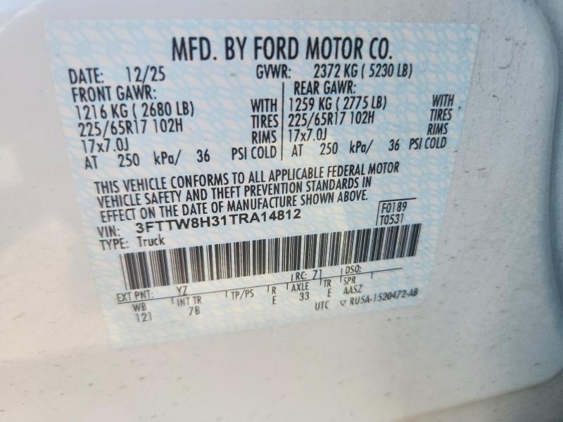 62307646 :رقم المزاد ، 3FTTW8H31TRA14812 vin ، 2026 Ford Maverick مزاد بيع